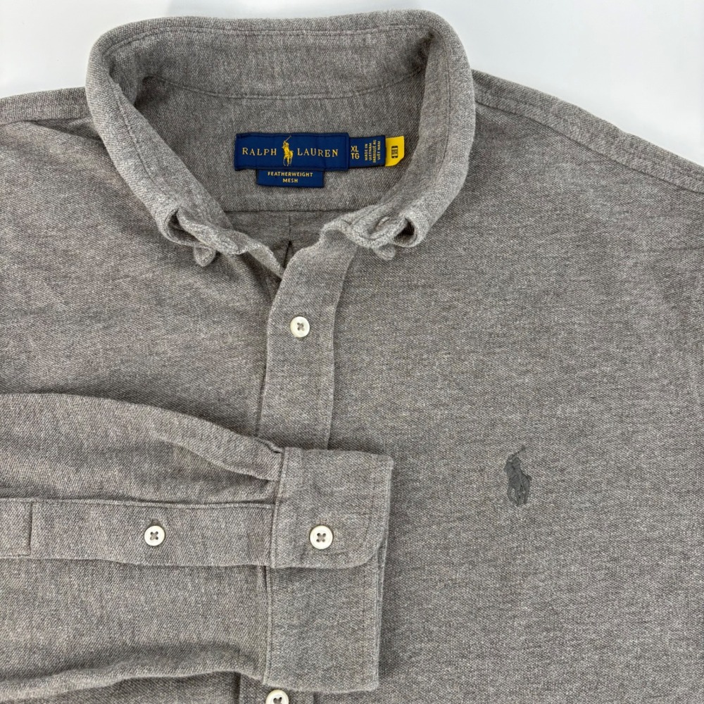 Polo Ralph Lauren Button Down Mens XL Gray Featherweight Mesh Long Sleeve Shirt